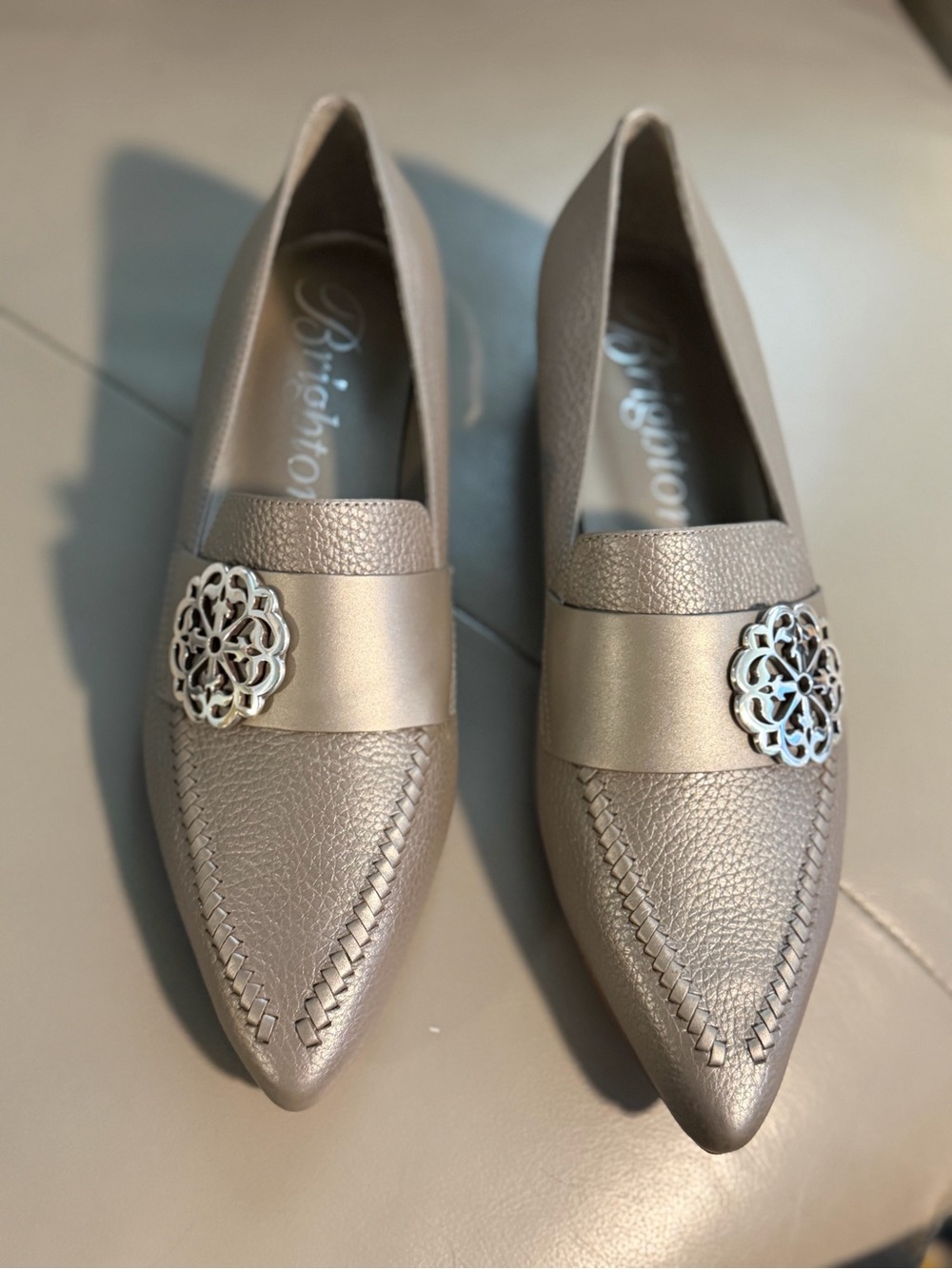 NWT!!! Brighton Women's Pointed-Toe Loafers w/ Filigree Medallion, Size 9 M